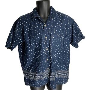 Flipbox Button Up Shirt Size M Blue All Over Print Short Sleeve 100% Cotton SNAG